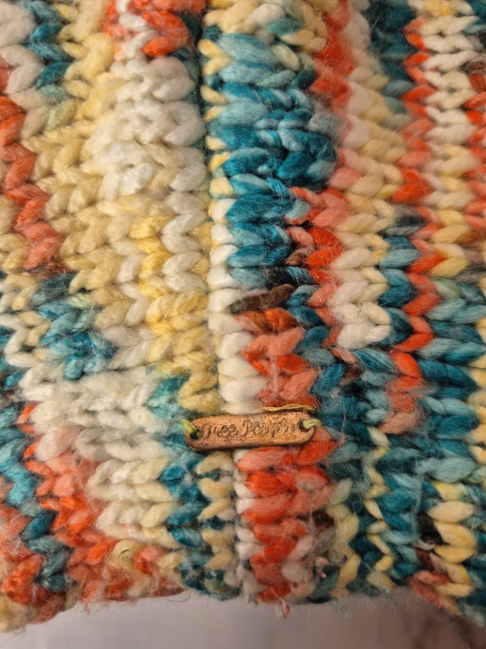 Free People Multicolor Knit Beret in Cream, Teal, Coral, Tan